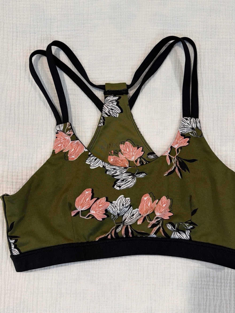 MINKPINK Olive Floral Strappy Sports Bralette with Black Band